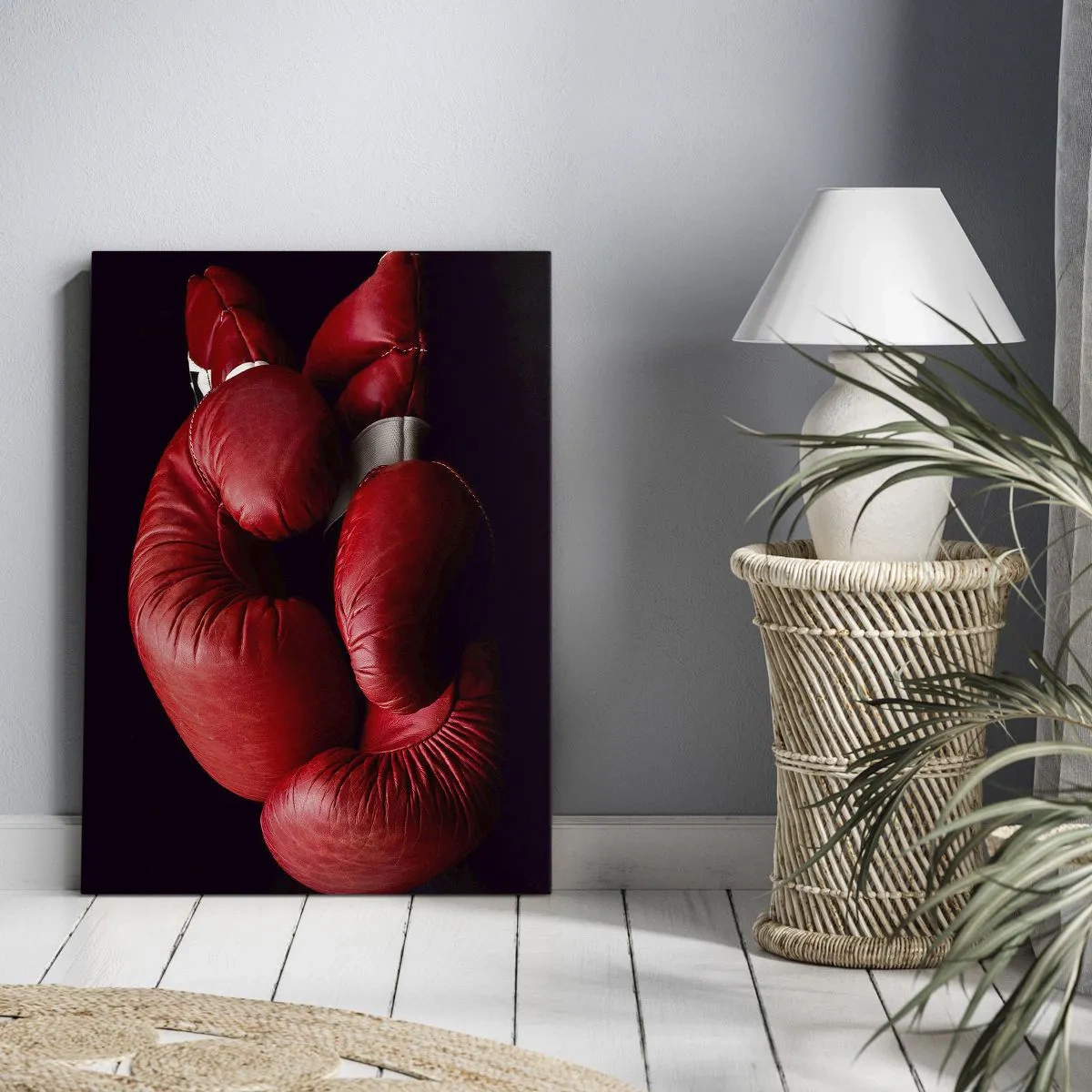 Impression sur toile - Image sur toile - Gants de boxe rouges sur fond noir - 70x100cm - Les émotions du combat sont derrière nous - Décoration murale moderne pour le salon et la chambre ARTTOR