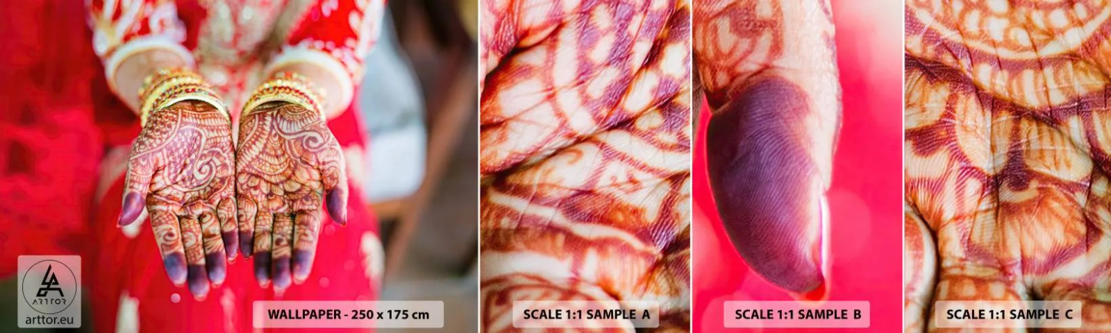 Échantillon de Papier Peint Autocollant Deluxe Sticker - Prêt à saisir votre chance - Mains de femmes, Dessins orientaux, Inde - 100x30 cm
