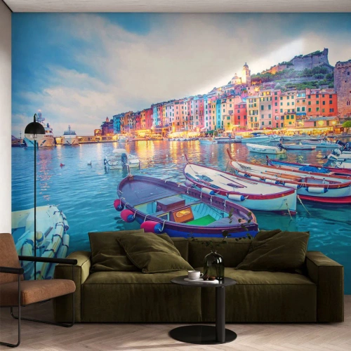 Papier Peint Photo Premium Sand - Soirée colorée au port - Ville portuaire, Architecture, Paysage - 350x256 cm