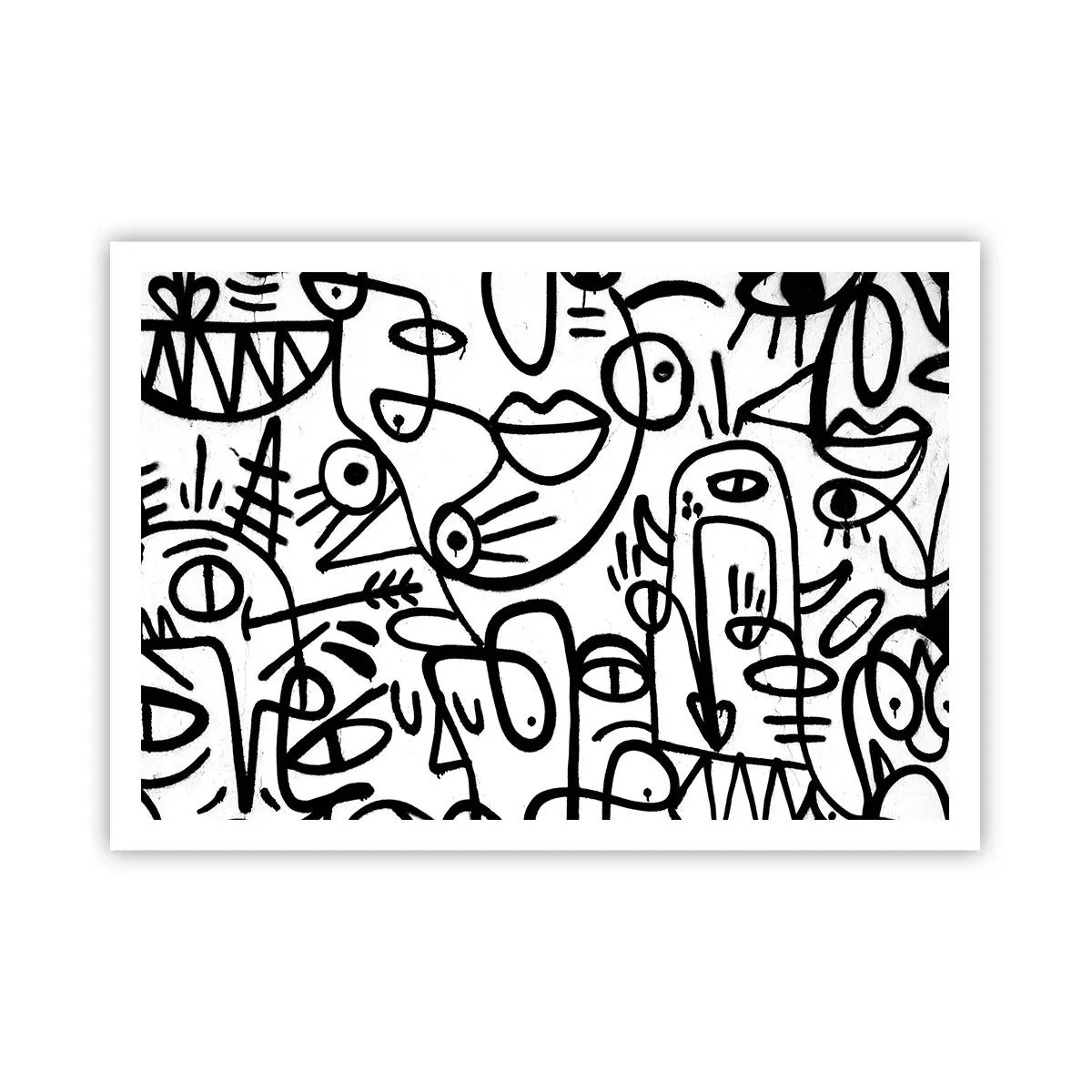 Affiche - Poster - Dessins abstraits en noir et blanc avec des motifs faciaux - 100x70cm - Visages et mirages - Décoration murale moderne pour le salon et la chambre ARTTOR