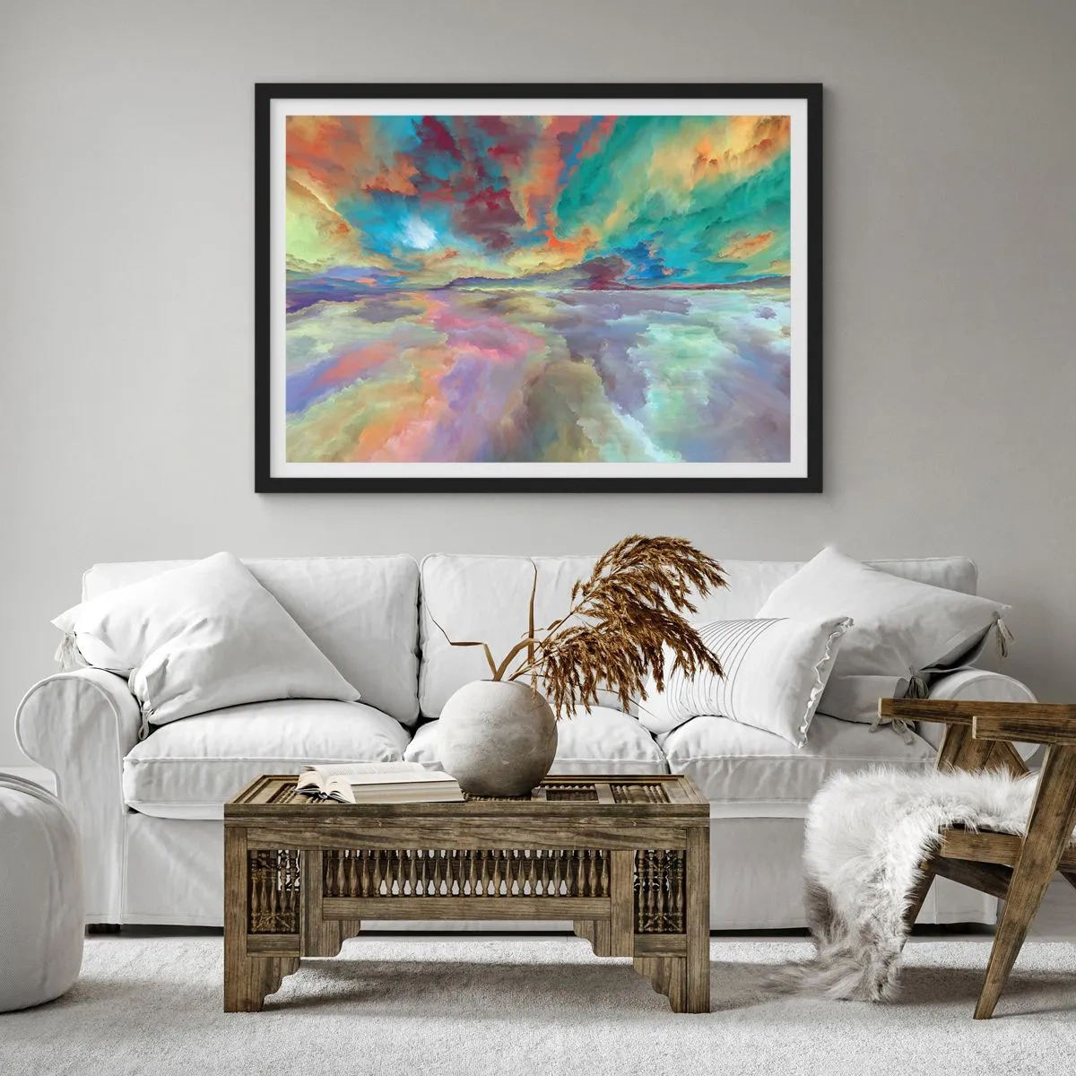 Affiche dans un cadre noir - Poster - Paysage de nuages colorés dans un style abstrait - 100x70cm - Deux paradis - Décoration murale moderne pour le salon et la chambre ARTTOR