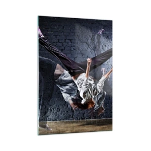 Impression sur verre - Image sur verre - Danse dynamique sur fond de mur industriel - 50x70cm - Étoile de la rue - Décoration murale moderne pour le salon et la chambre ARTTOR