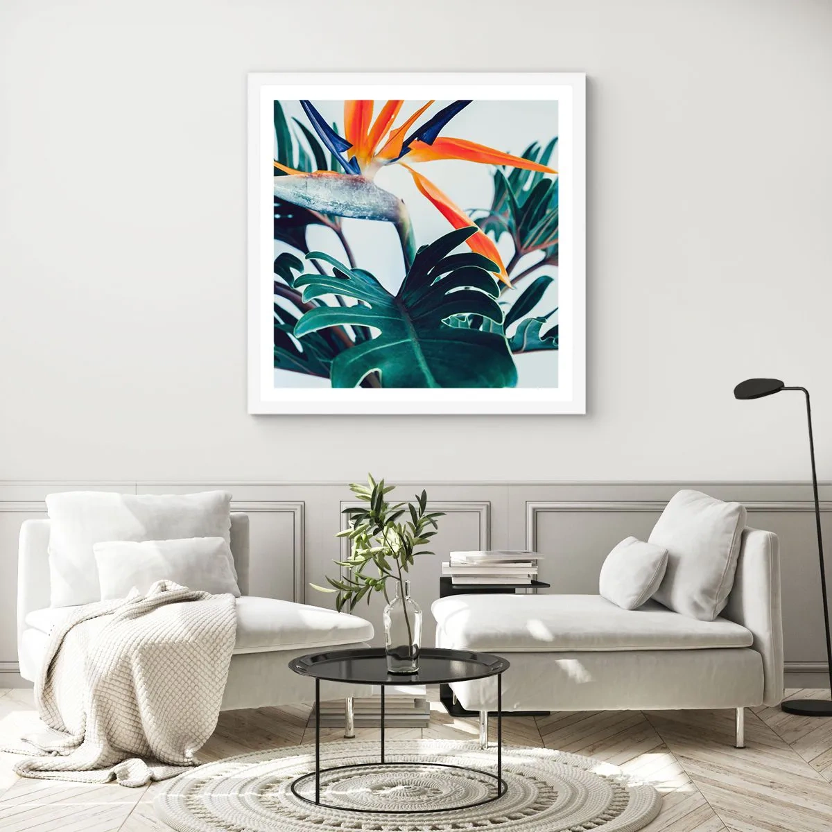 Affiche dans un cadre blanc - Poster - Le buisson oiseaux - 30x30 cm