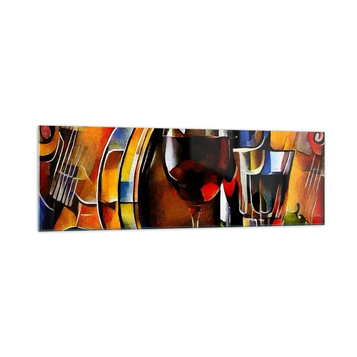 Impression sur verre - Image sur verre - Nature morte abstraite avec verres et instruments - 160x50cm - Et le monde prend des couleurs - Décoration murale moderne pour le salon et la chambre ARTTOR