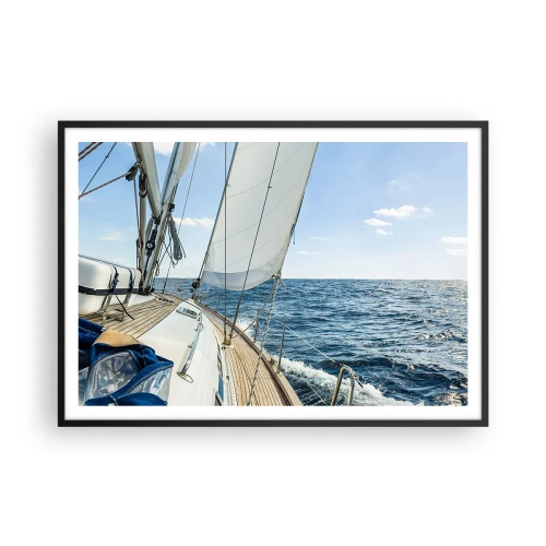 Affiche dans un cadre noir - Poster - Un voilier sur une mer calme sous un ciel bleu - 100x70cm - Ohé, l'aventure - Décoration murale moderne pour le salon et la chambre ARTTOR