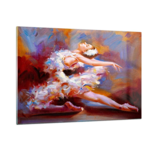 Impression sur verre - Image sur verre - Une ballerine dans une pose dynamique sur un fond de couleurs abstraites. - 120x80cm - La grâce du cygne - Décoration murale moderne pour le salon et la chambre ARTTOR