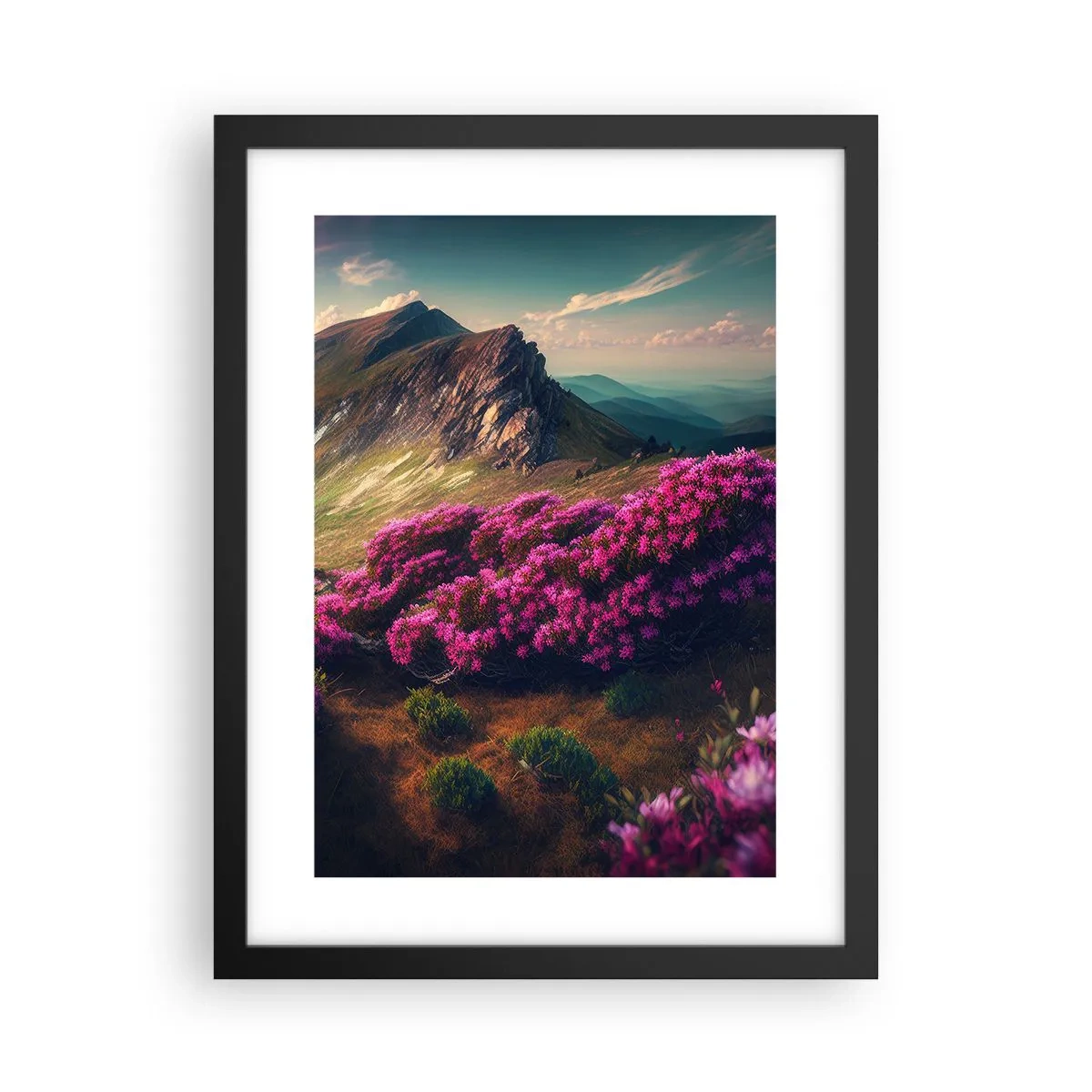 Affiche dans un cadre noir - Poster - L'été à la montagne - 30x40 cm