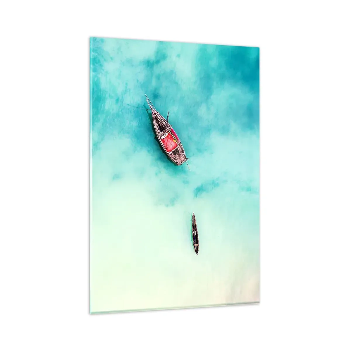 Impression sur verre - Image sur verre - Bateaux sur l'eau turquoise vus à vol d'oiseau - 80x120cm - Car sur les plages de Zanzibar, quand il y a un débordement d'eau... - Décoration murale moderne pour le salon et la chambre ARTTOR