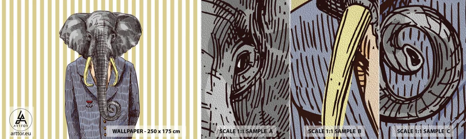 Échantillon de Papier Peint Premium Sand - Élégant par nature - Abstraction, Éléphant, Portrait - 100x30 cm