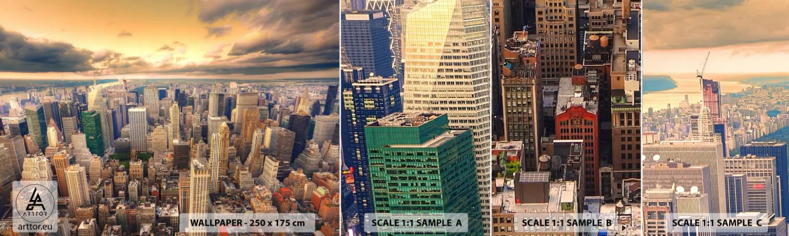 Échantillon De Papier Peint Standard Eco - Métropole dorée - Ville, New York, Architecture - 100x30 cm