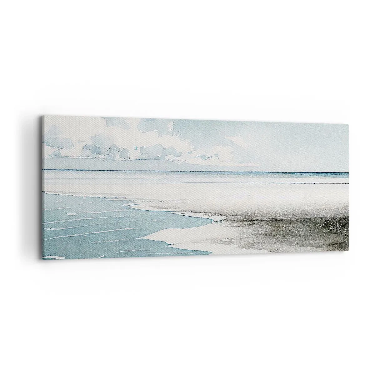 Impression sur toile - Image sur toile - Une mer calme et une plage aux tons clairs de bleu - 120x50cm - Marée douce - Décoration murale moderne pour le salon et la chambre ARTTOR