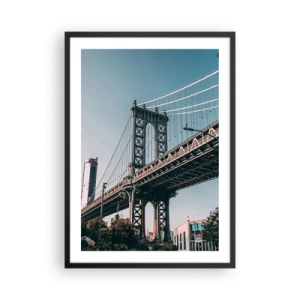 Affiche dans un cadre noir - Poster - Un pont suspendu dans une ville moderne contre un ciel bleu - 50x70cm - Sur les vagues de la ville - Décoration murale moderne pour le salon et la chambre ARTTOR
