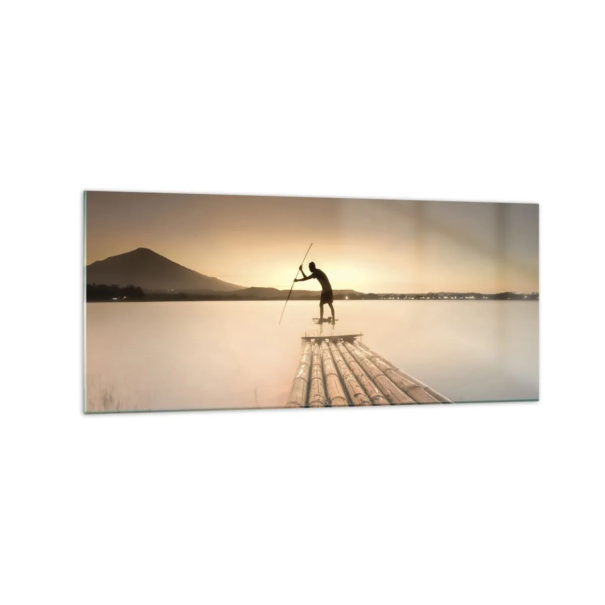 Impression sur verre - Image sur verre - Homme sur un radeau au coucher du soleil - 120x50cm - Avant la fin du jour - Décoration murale moderne pour le salon et la chambre ARTTOR