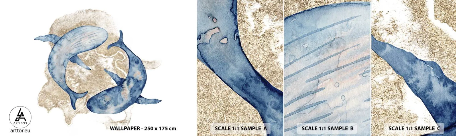 Échantillon de Papier Peint Autocollant Deluxe Sticker - Amis ou amoureux? - dauphins, Abstraction, Morceau - 100x30 cm