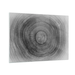 Impression sur verre - Image sur verre - Lignes concentriques d'anneaux d'arbres présentées dans une esthétique en noir et blanc - 70x50cm - Signe du temps - Décoration murale moderne pour le salon et la chambre ARTTOR