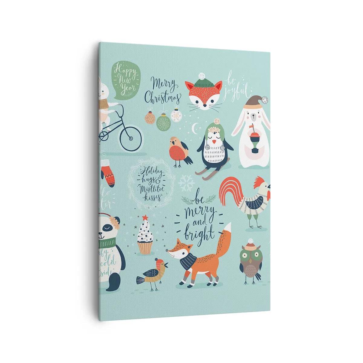 Impression sur toile - Image sur toile - Illustration de Noël d'animaux dans une ambiance hivernale - 70x100cm - Que ce soit toujours Noël ! - Décoration murale moderne pour le salon et la chambre ARTTOR