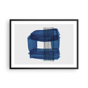 Affiche dans un cadre noir - Poster - Motif abstrait dans des tons de bleu avec des lignes noires - 70x50cm - Composition noire-bleue - Décoration murale moderne pour le salon et la chambre ARTTOR