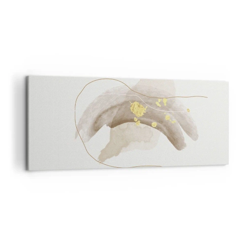 Impression sur toile - Image sur toile - Une composition abstraite dans les tons beige et or. - 120x50cm - rencontré dans l'espace - Décoration murale moderne pour le salon et la chambre ARTTOR
