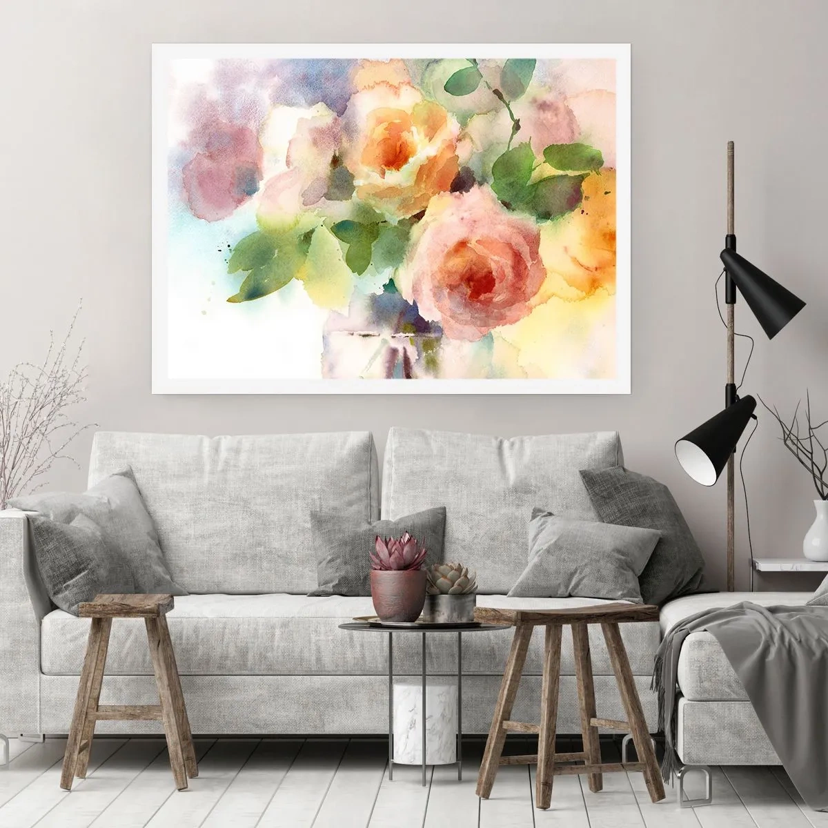 Affiche - Poster - Roses délicates de style aquarelle sur fond clair - 100x70cm - Délicat comme l'aquarelle - Décoration murale moderne pour le salon et la chambre ARTTOR