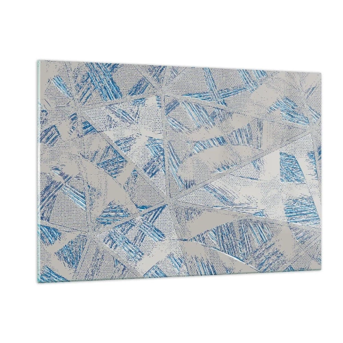 Impression sur verre - Image sur verre - Motifs géométriques dans les tons de gris et de bleu - 120x80cm - Dans un labyrinthe bleu-gris - Décoration murale moderne pour le salon et la chambre ARTTOR