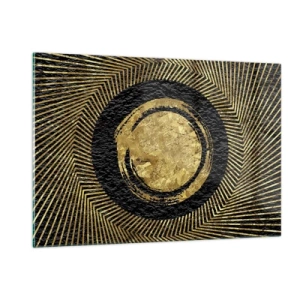 Impression sur verre - Image sur verre - Cercle doré avec des rayons sur fond noir dans un style glamour - 120x80cm - Composition glamour - Décoration murale moderne pour le salon et la chambre ARTTOR