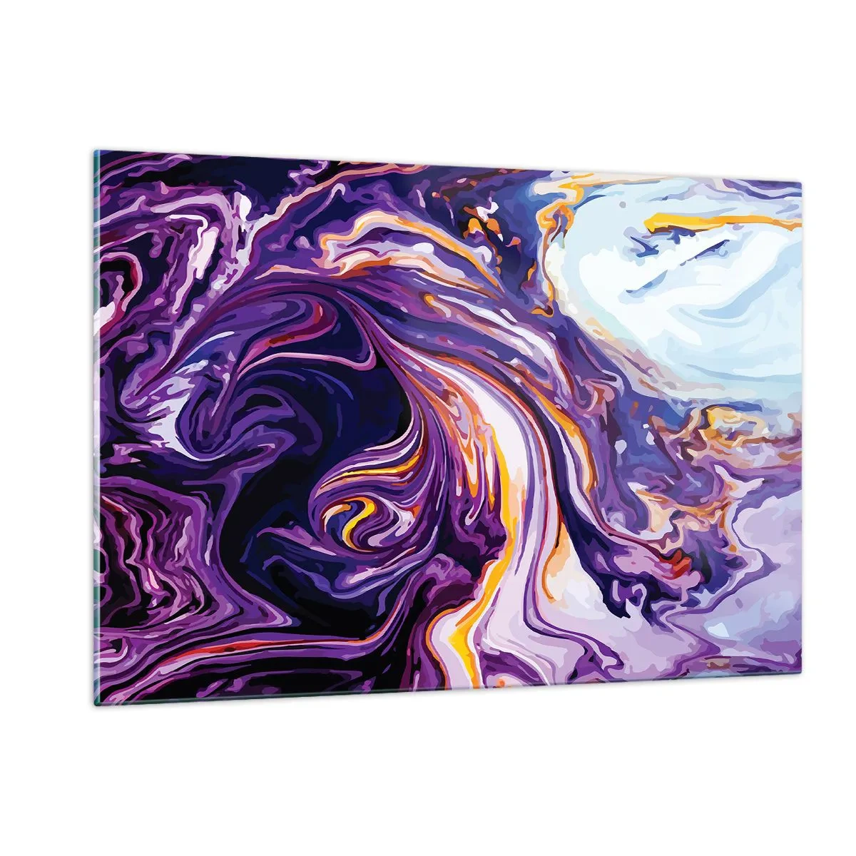 Impression sur verre - Image sur verre - Motif abstrait dans les tons violet et blanc avec des lignes dynamiques - 120x80cm - La courbure de l'espace en violet - Décoration murale moderne pour le salon et la chambre ARTTOR