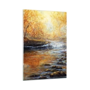 Impression sur verre - Image sur verre - Paysage d'automne avec une rivière parmi les arbres - 80x120cm - Le ruisseau d'or - Décoration murale moderne pour le salon et la chambre ARTTOR
