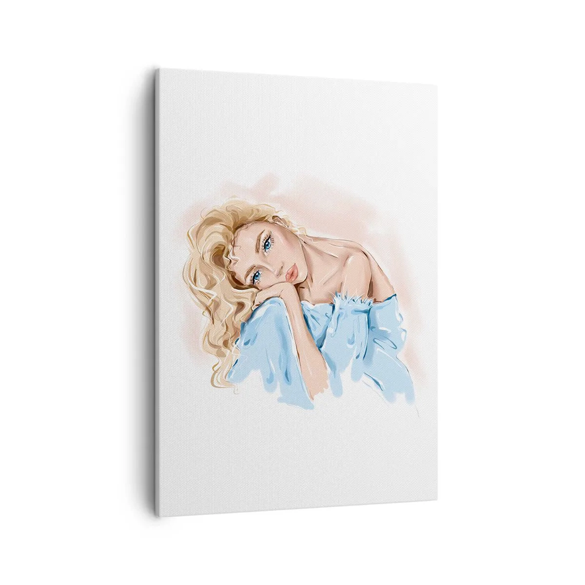 Impression sur toile - Image sur toile - Portrait d'une femme en robe bleue aux cheveux blonds - 50x70cm - Rêveuse en bleu - Décoration murale moderne pour le salon et la chambre ARTTOR