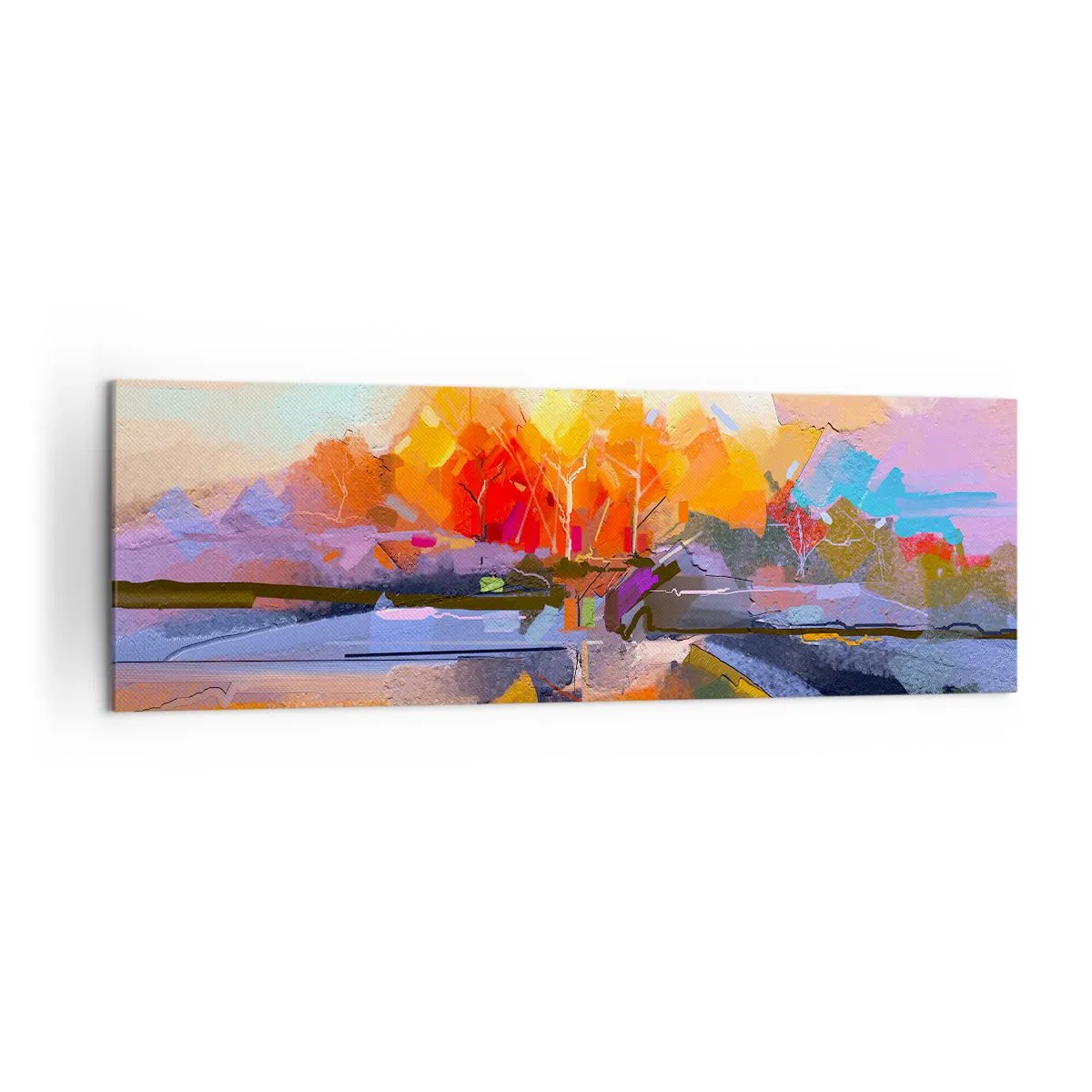 Impression sur toile - Image sur toile - Un paysage abstrait aux couleurs d'automne intenses. - 160x50cm - L'automne est arrivé - Décoration murale moderne pour le salon et la chambre ARTTOR