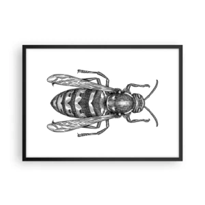Affiche dans un cadre noir - Poster - Un motif de guêpe de dessin animé sur fond blanc dans un style minimaliste. - 70x50cm - D'une planète d'insectes - Décoration murale moderne pour le salon et la chambre ARTTOR