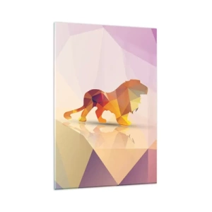 Impression sur verre - Image sur verre - Silhouette géométrique d'un lion dans les tons jaune et orange - 80x120cm - Le roi du diamant - Décoration murale moderne pour le salon et la chambre ARTTOR