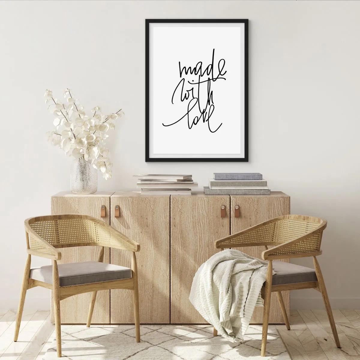 Affiche dans un cadre noir - Poster - Inscription calligraphique Made with Love sur fond blanc - 50x70cm - La meilleure marque - Décoration murale moderne pour le salon et la chambre ARTTOR