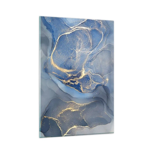 Impression sur verre - Image sur verre - Motifs bleus abstraits avec des accents dorés - 80x120cm - Poussière d'or - Décoration murale moderne pour le salon et la chambre ARTTOR