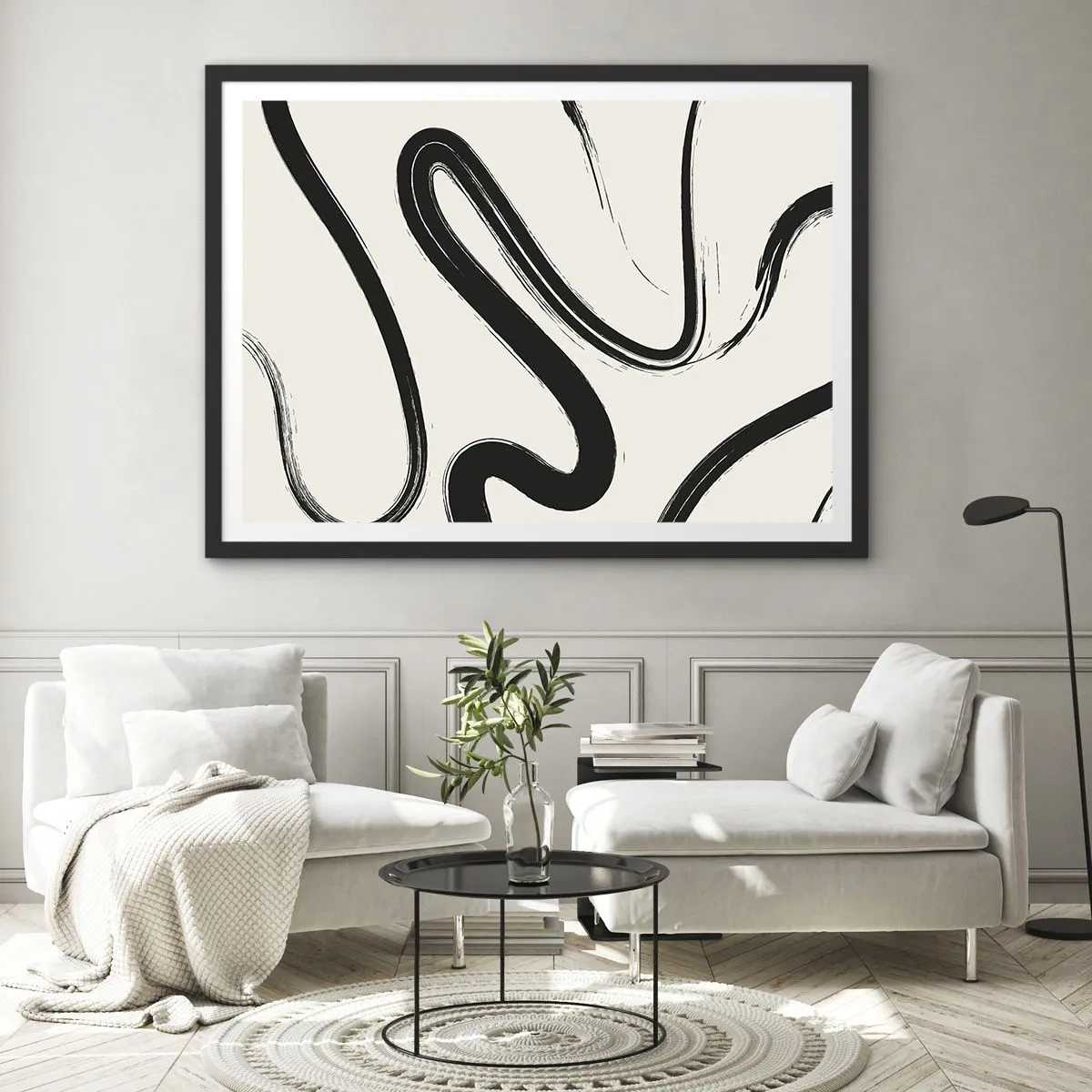 Affiche dans un cadre noir - Poster - Fantaisie en noir et blanc - 50x40 cm