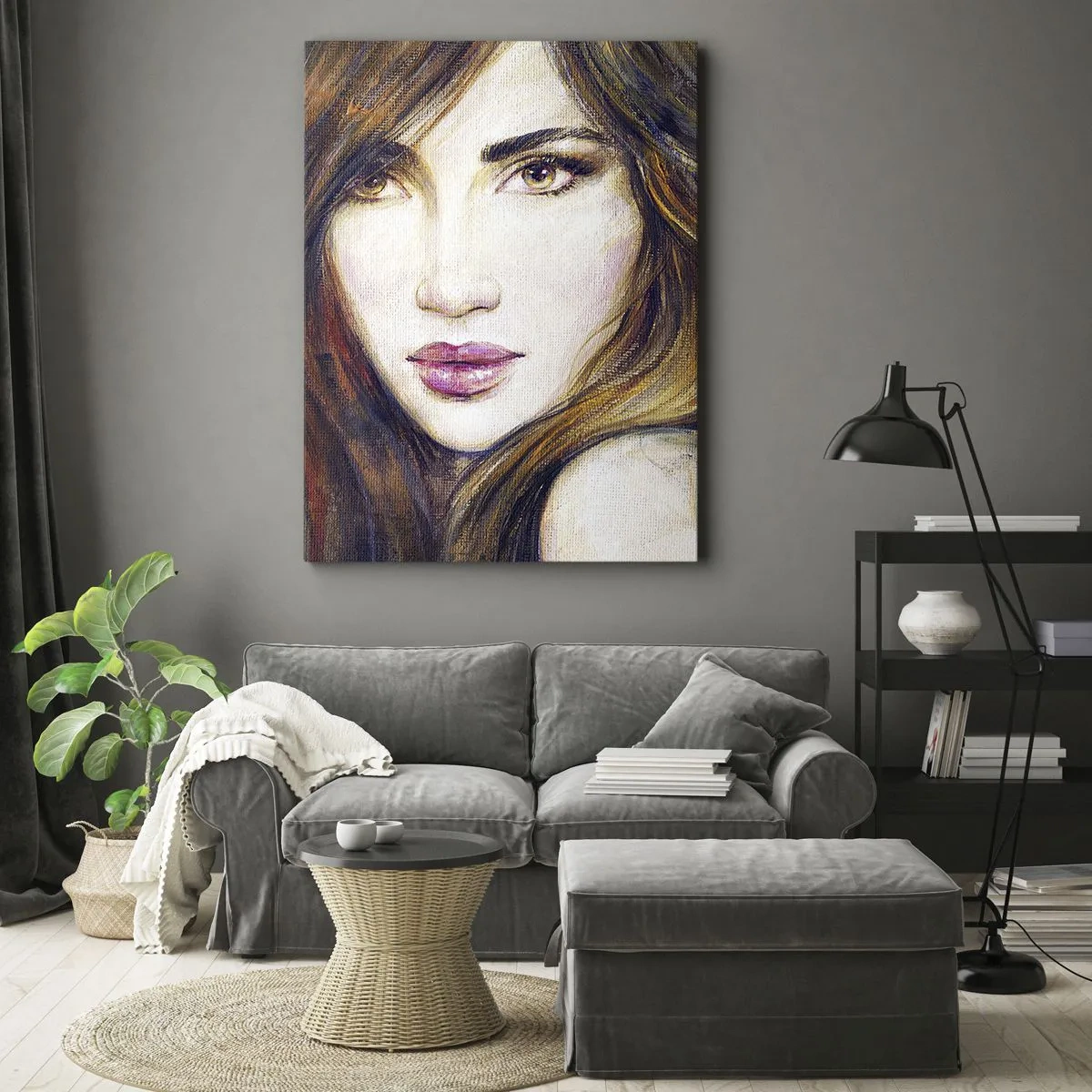 Impression sur toile - Image sur toile - Portrait d'une femme dans un style pictural - 80x120cm - Un sou pour vos pensées - Décoration murale moderne pour le salon et la chambre ARTTOR