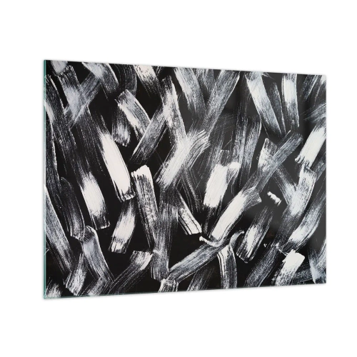 Impression sur verre - Image sur verre - Abstraction en noir et blanc de coups de pinceau sur un fond sombre - 70x50cm - L'abstraction dans l'esprit industriel - Décoration murale moderne pour le salon et la chambre ARTTOR