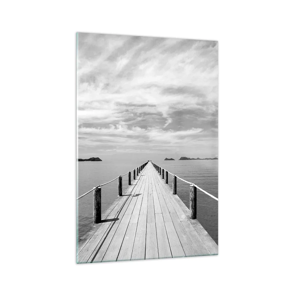 Impression sur verre - Image sur verre - Une jetée en bois menant au loin sur une mer calme - 70x100cm - Et peut-être un voyage... - Décoration murale moderne pour le salon et la chambre ARTTOR