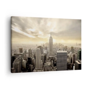 Impression sur toile - Image sur toile - Panorama de la ville avec vue sur l'Empire State Building - 70x50cm - New York tissé de gris - Décoration murale moderne pour le salon et la chambre ARTTOR