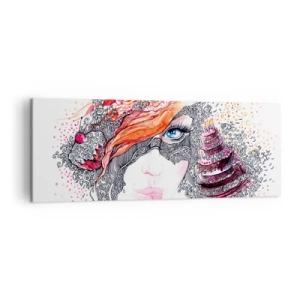 Impression sur toile - Image sur toile - Portrait artistique d'une femme avec des détails et un accent rouge - 140x50cm - Avec elle, c'est tous les jours la fête - Décoration murale moderne pour le salon et la chambre ARTTOR