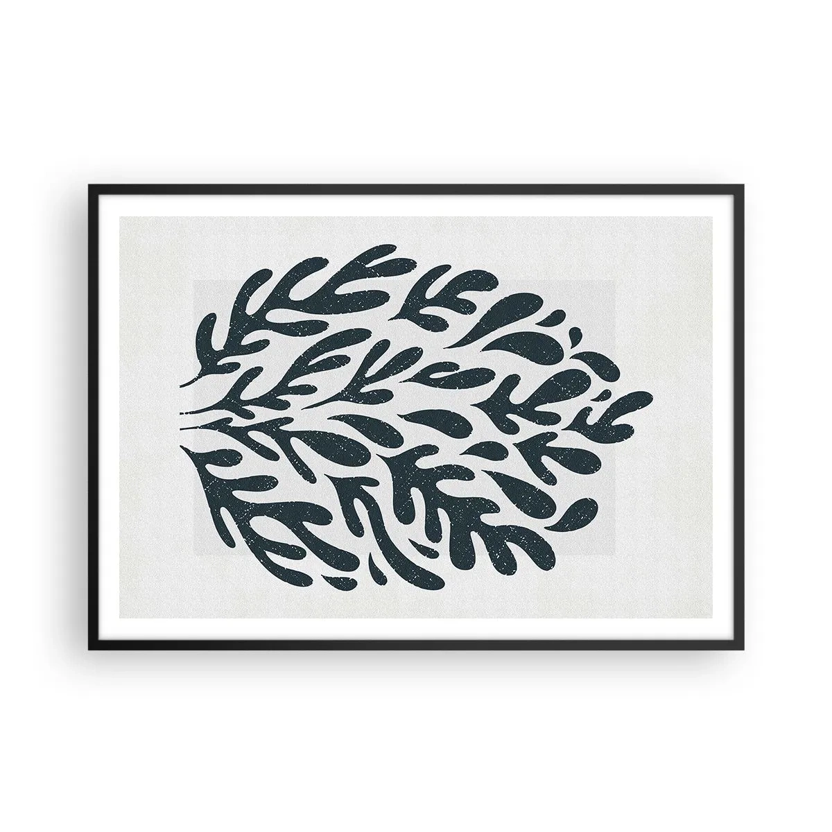 Affiche dans un cadre noir - Poster - Motif de feuille abstrait sombre sur fond clair - 100x70cm - Formes de la nature - Décoration murale moderne pour le salon et la chambre ARTTOR