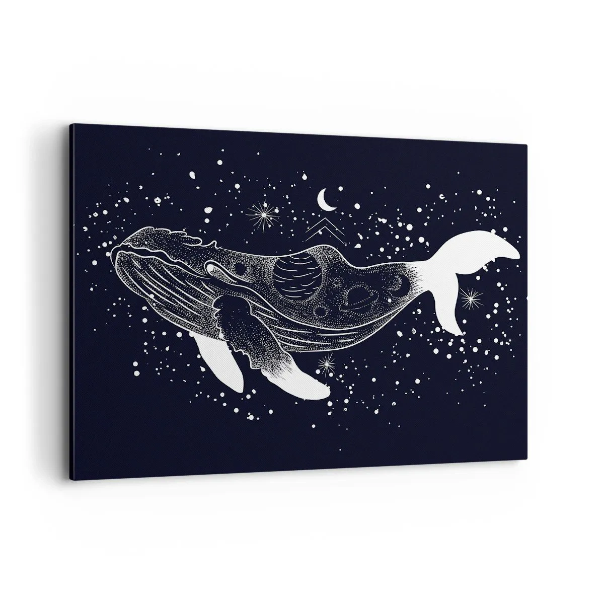 Impression sur toile - Image sur toile - Une illustration graphique d'une baleine dans un style de l'ère spatiale. - 100x70cm - Dans l'océan de l'univers - Décoration murale moderne pour le salon et la chambre ARTTOR