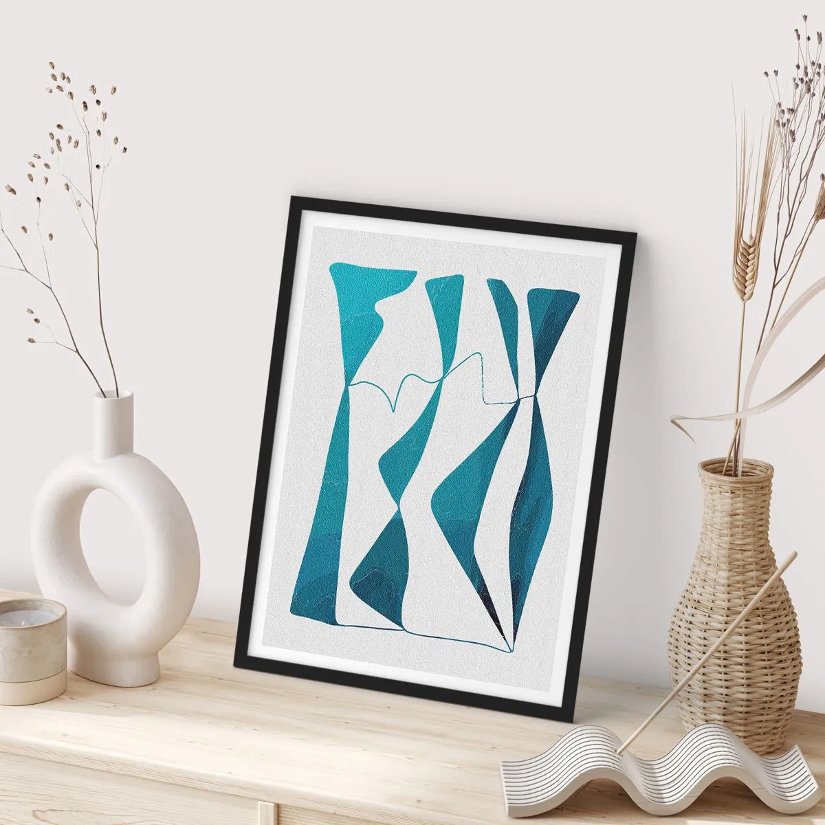 Affiche dans un cadre noir - Poster - Une composition abstraite dans des tons de bleu avec des lignes dynamiques. - 50x70cm - Abstraction : composé turquoise - Décoration murale moderne pour le salon et la chambre ARTTOR
