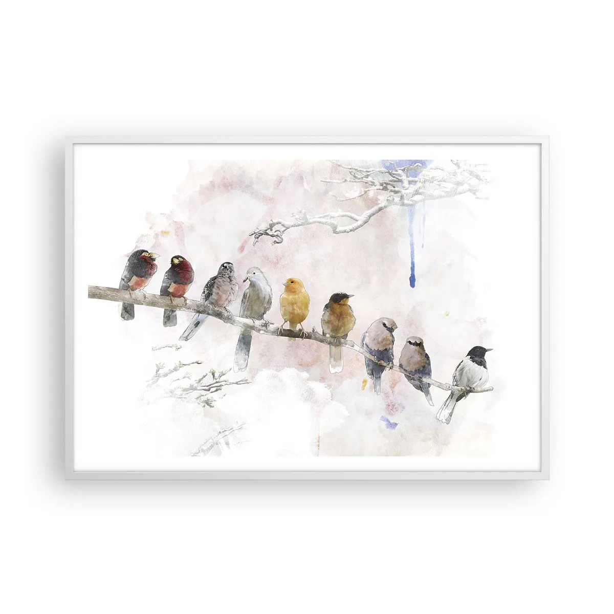 Affiche dans un cadre blanc - Poster - Rencontre ailée - 100x70 cm