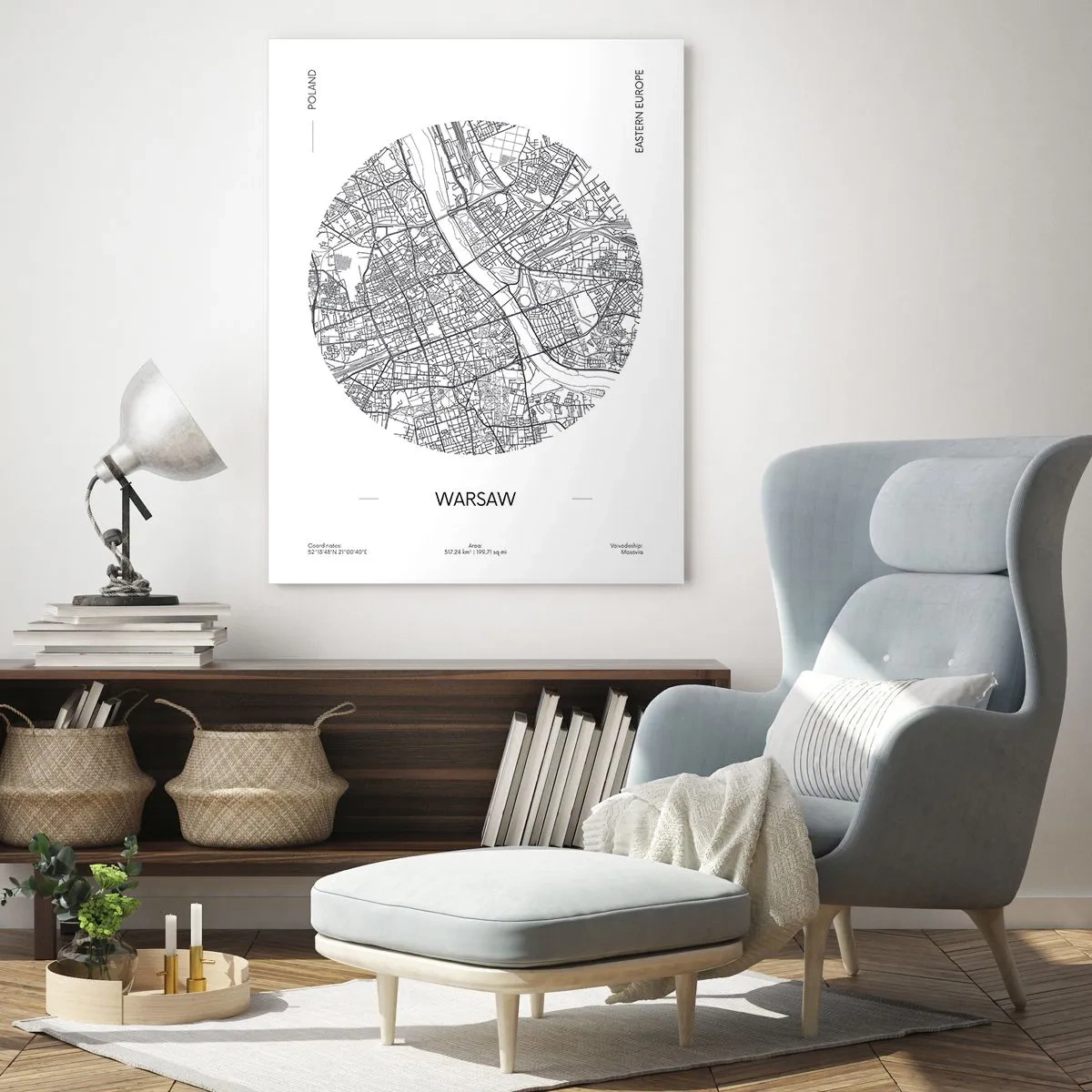 Impression sur verre - Image sur verre - Carte de Varsovie sous forme d'illustration graphique - 50x70cm - Anatomie de Varsovie - Décoration murale moderne pour le salon et la chambre ARTTOR