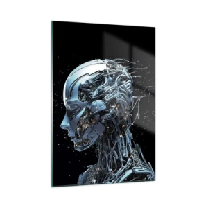 Impression sur verre - Image sur verre - Profil d'un robot féminin avec fils et mécanismes - 50x70cm - La technologie est une femme - Décoration murale moderne pour le salon et la chambre ARTTOR
