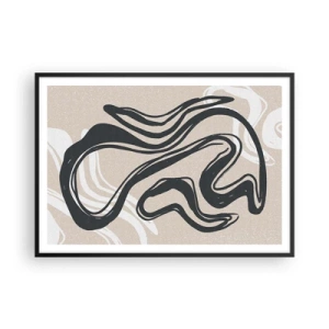 Affiche dans un cadre noir - Poster - Lignes abstraites dans des tons sombres sur fond beige - 100x70cm - Expression multipliée - Décoration murale moderne pour le salon et la chambre ARTTOR