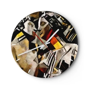 Horloge murale - Pendule murale - Représentation cubiste de deux figures aux formes abstraites - 30x30cm - Un baiser sculptural - Décoration murale moderne pour le salon, la cuisine et la chambre ARTTOR