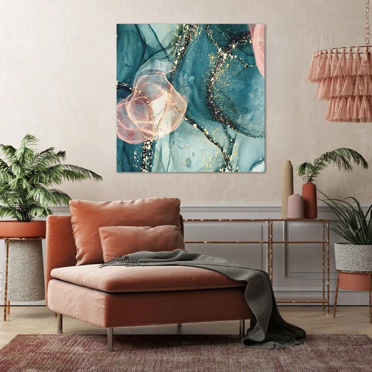 Impression sur toile - Image sur toile - Soie bleu, tulle rose - 50x50 cm