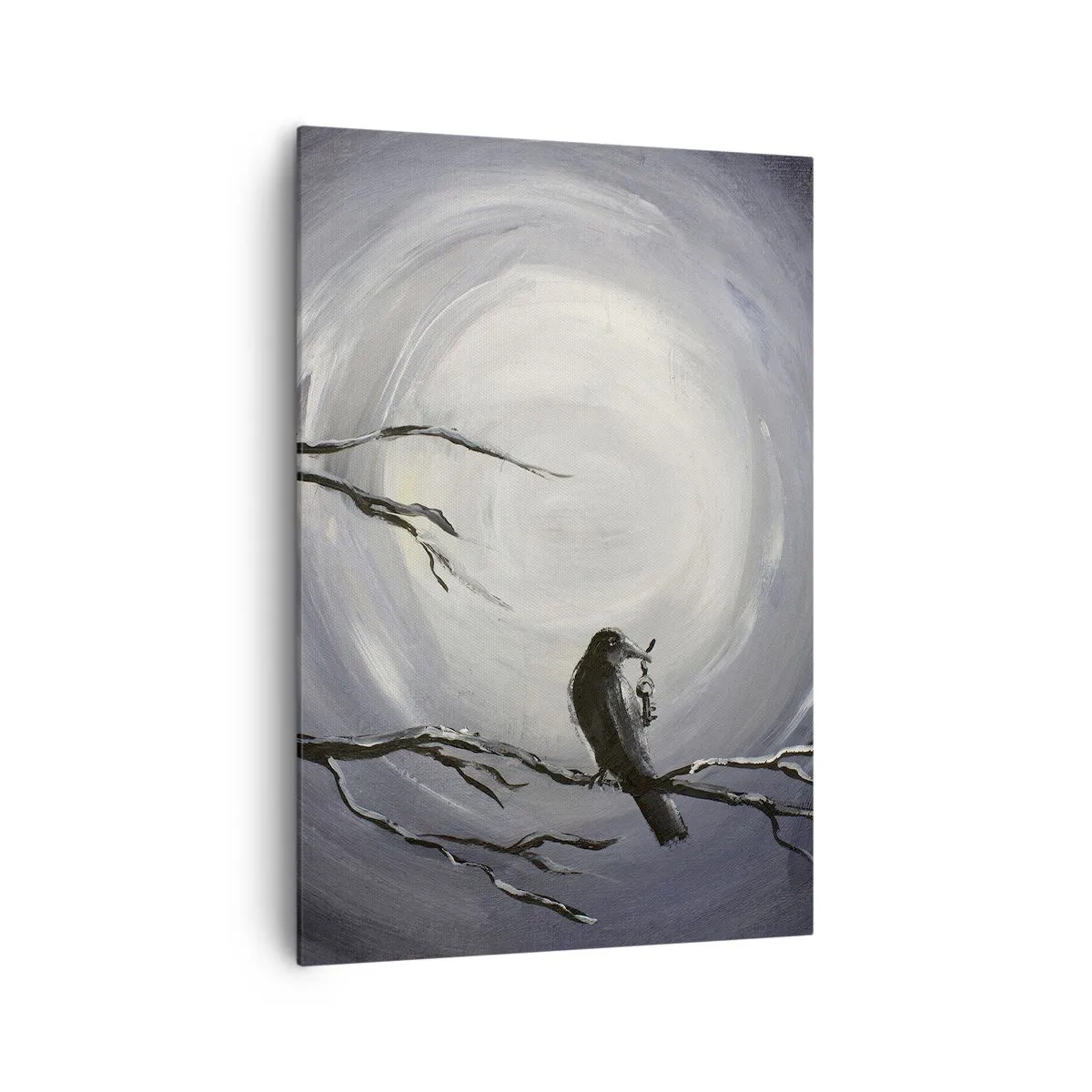 Impression sur toile - Image sur toile - Oiseau noir sur une branche au clair de lune - 70x100cm - La clé du mystère de la nuit - Décoration murale moderne pour le salon et la chambre ARTTOR