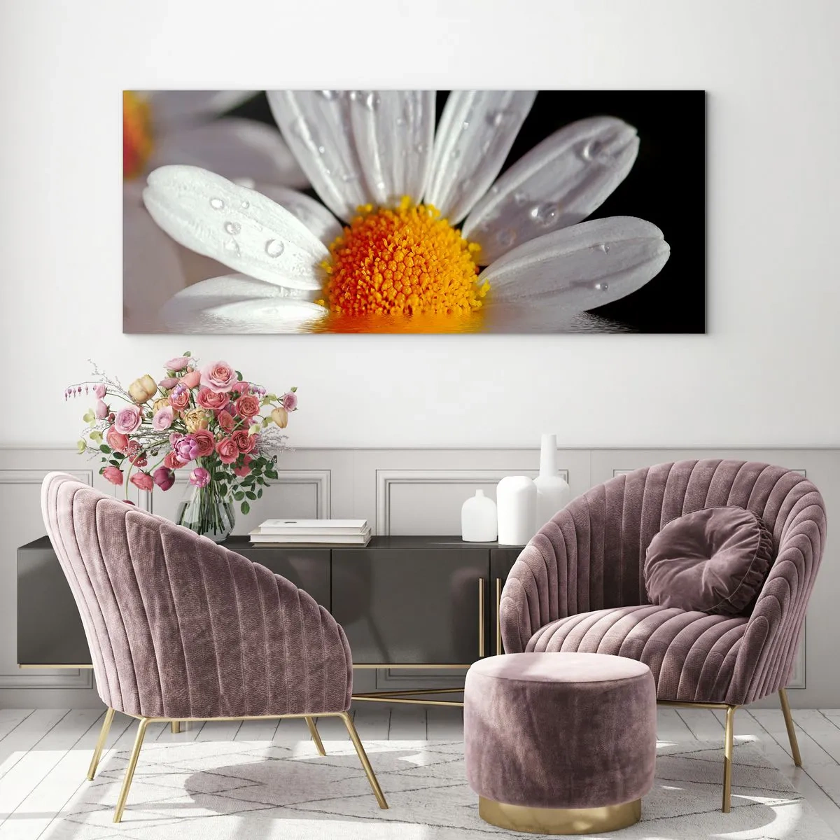 Impression sur verre - Image sur verre - Le soleil levant des marguerites - 100x40 cm